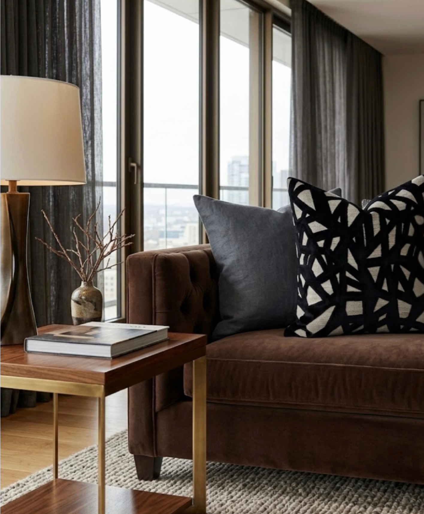 Abstract Velvet Pillow Cover in Black, Kravet Woven Textiles